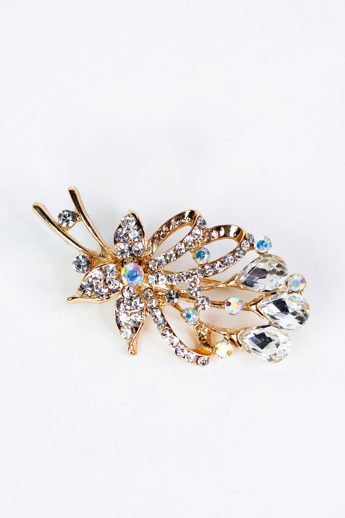 Marquis Round &amp; Pave Filled Leaf Brooch