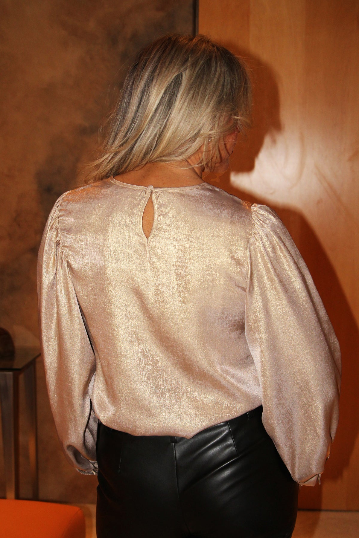 Long Balloon Sleeve Metallic Gold Blouse