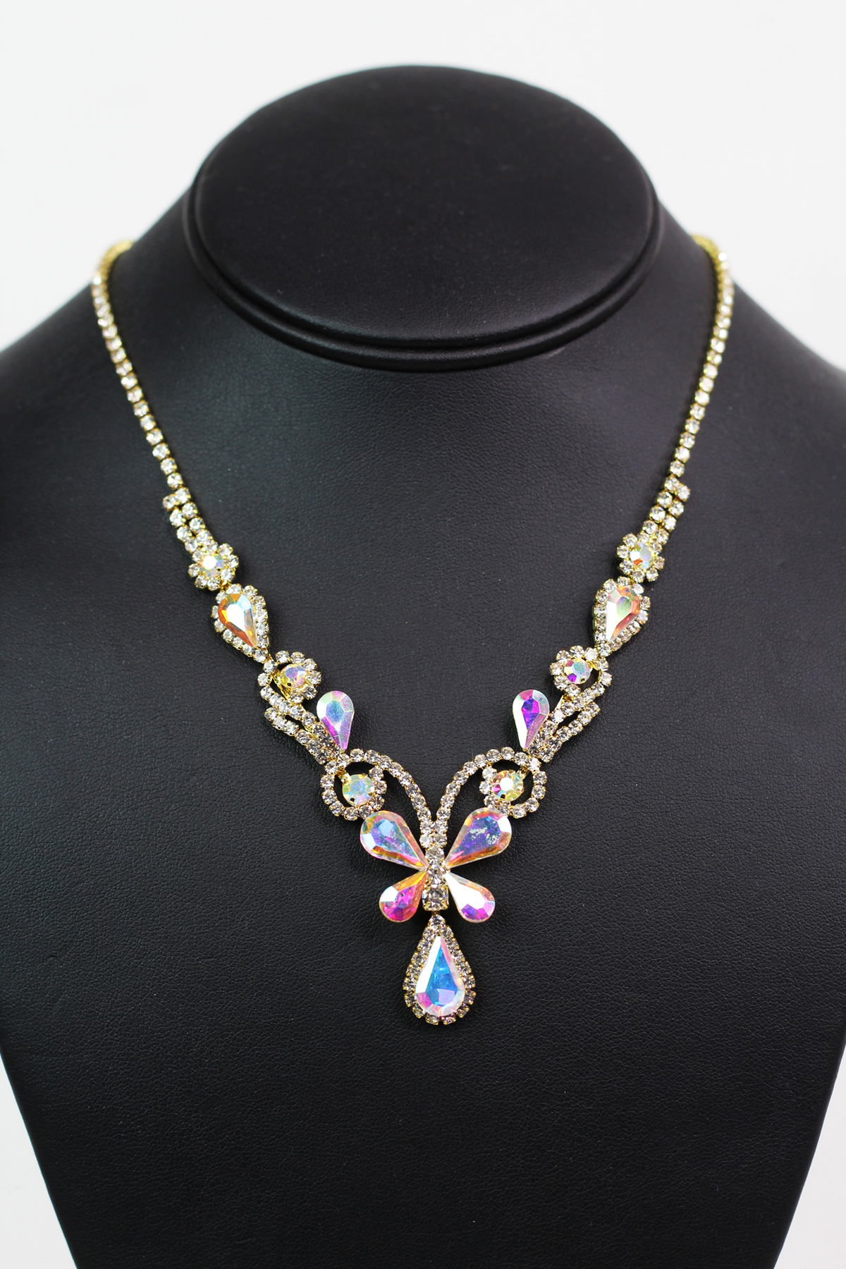 Scroll 5 Point Marquis Drop Rhinestone Necklace Set