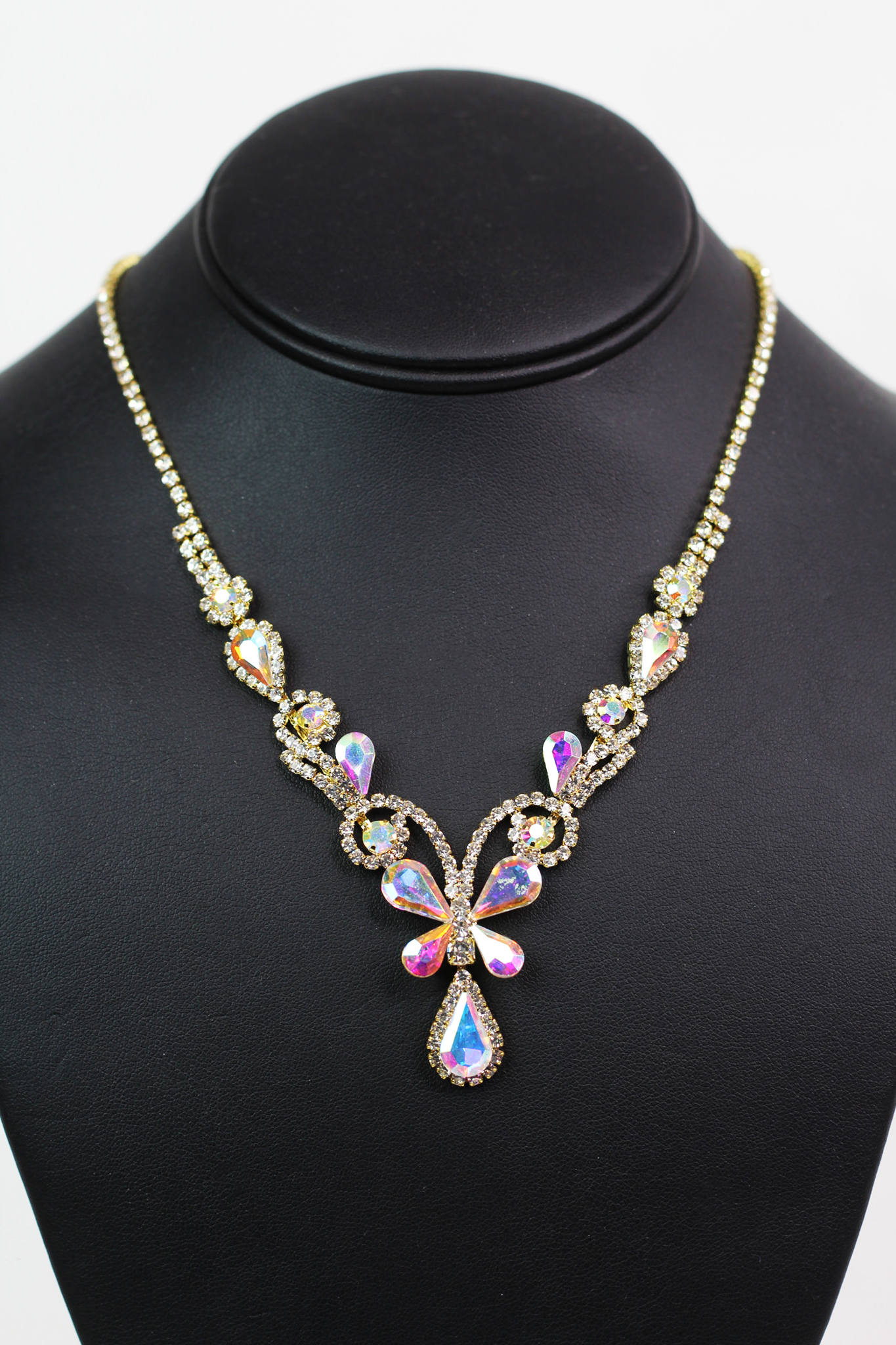 Scroll 5 Point Marquis Drop Rhinestone Necklace Set
