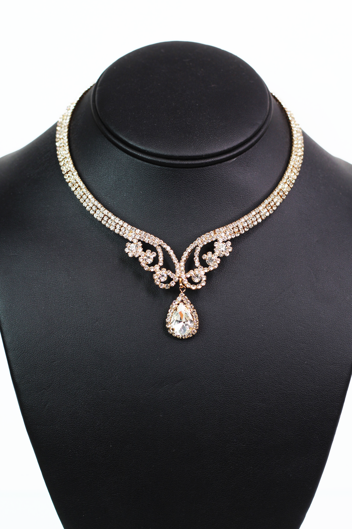 Rhinestone Collar Pear Drop Center Necklace Set
