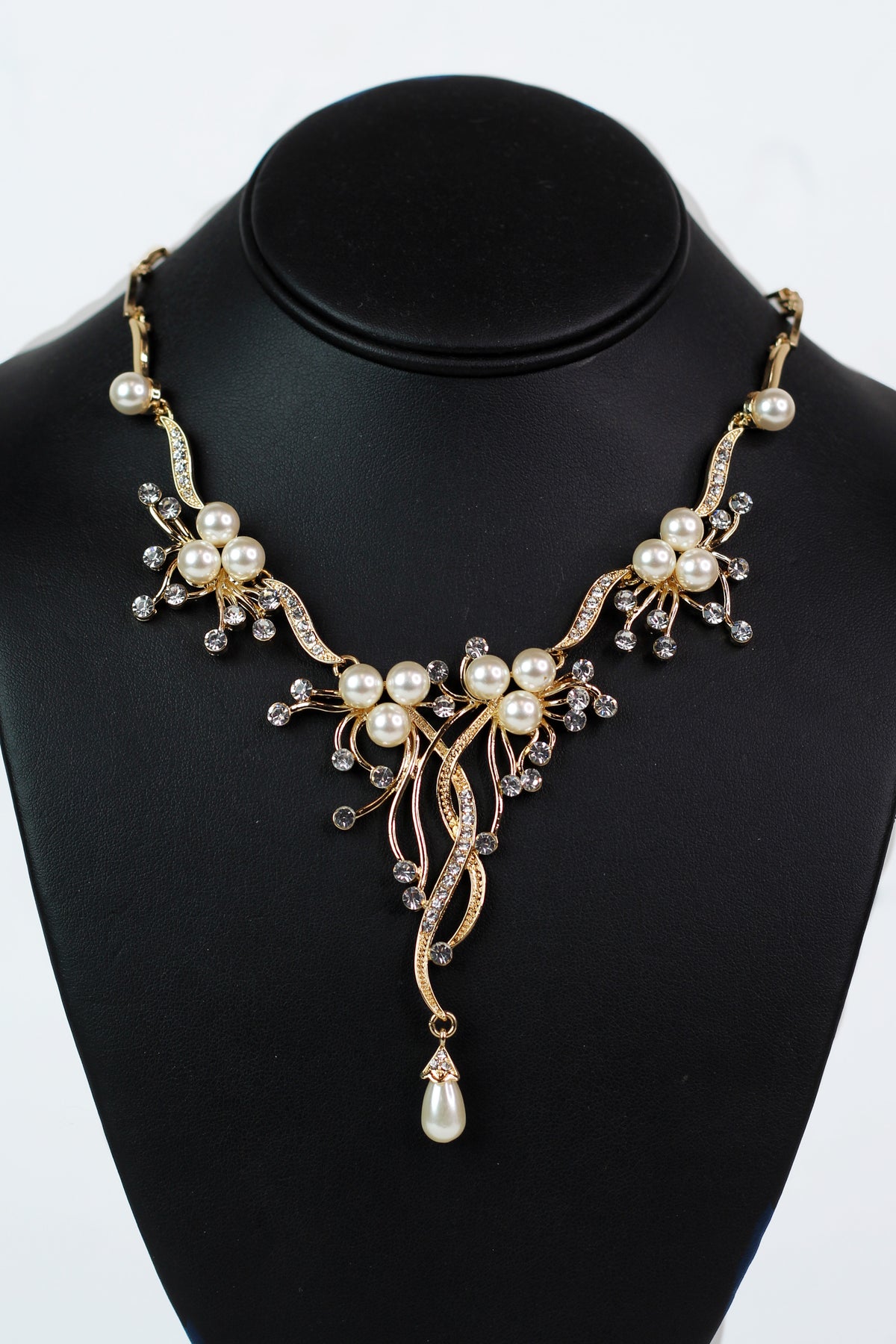 Rhinestone Pearl Dropdown Necklace
