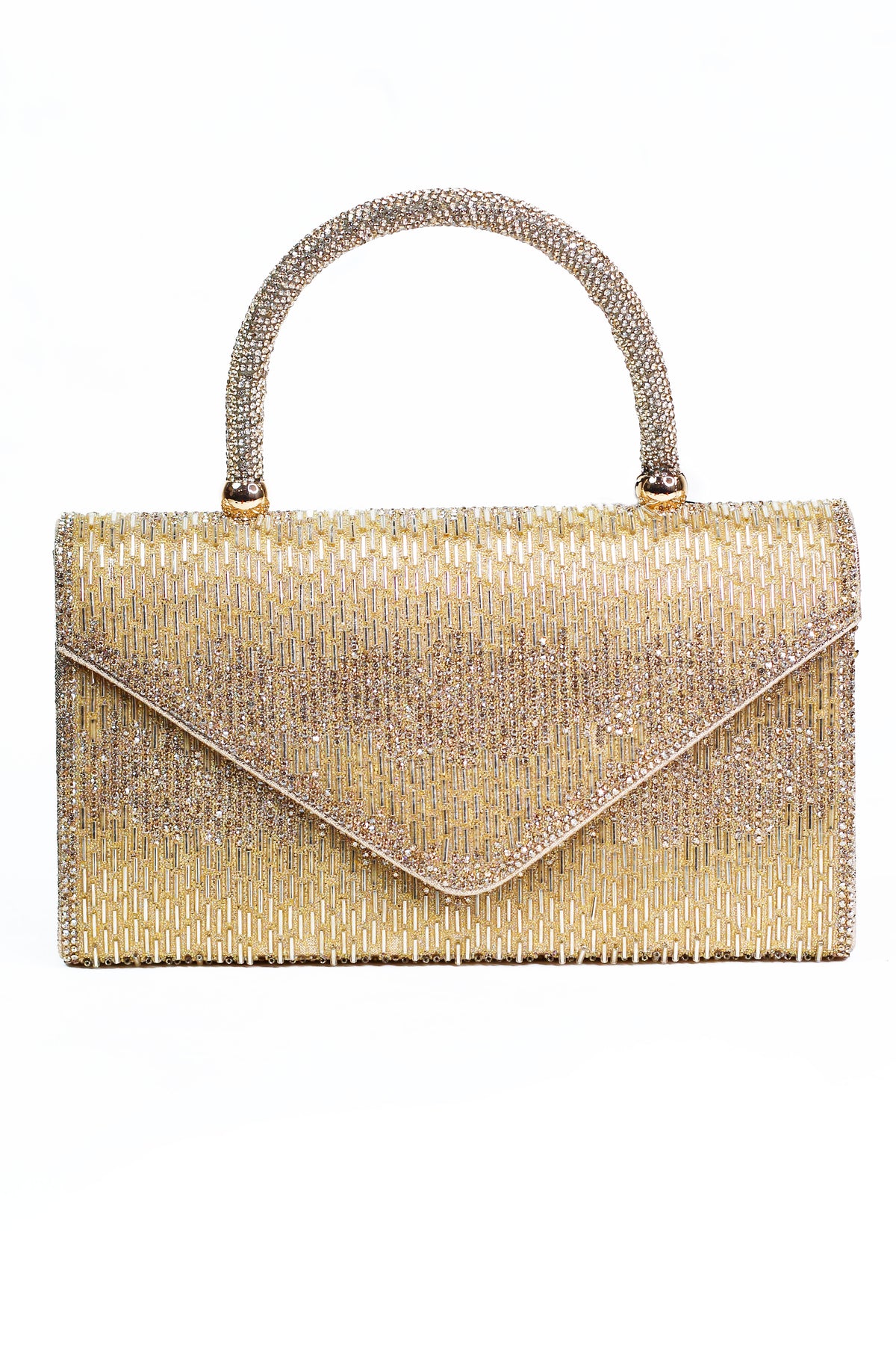 Rhinestone &amp; Bugle Bead Covered Envelope Clutch w/ Rope Handle