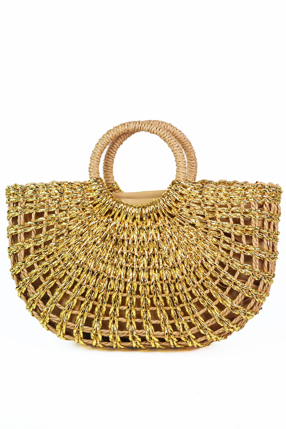 Metallic Raffia Handbag w/ Circle Handles