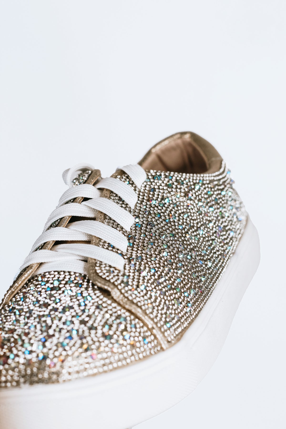 All AB Rhinestone Gold Shimmer Lace Up Sneakers
