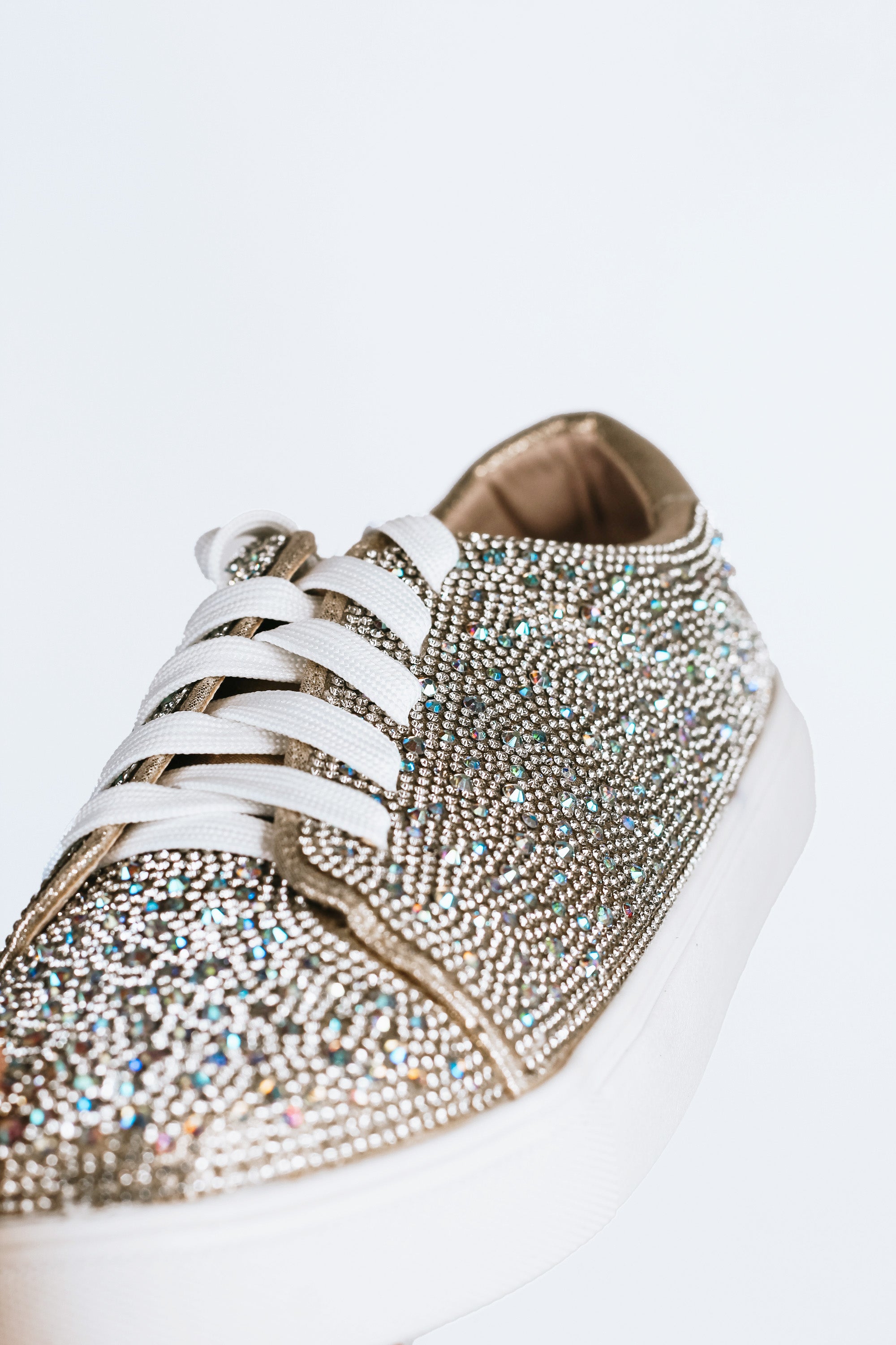 All AB Rhinestone Gold Shimmer Lace Up Sneakers