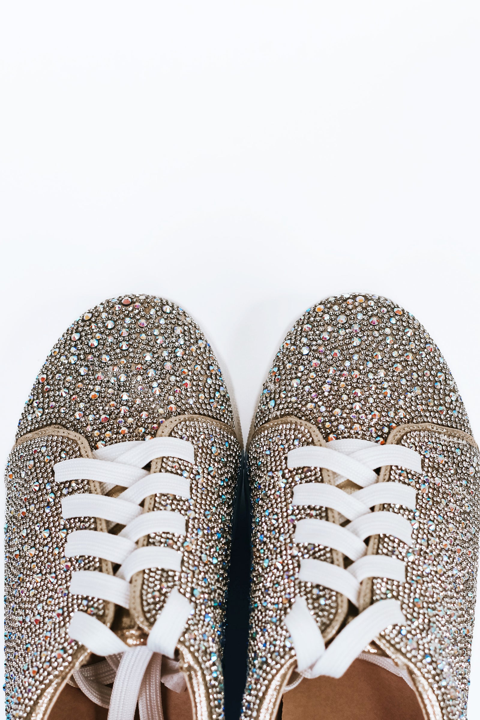 All AB Rhinestone Gold Shimmer Lace Up Sneakers