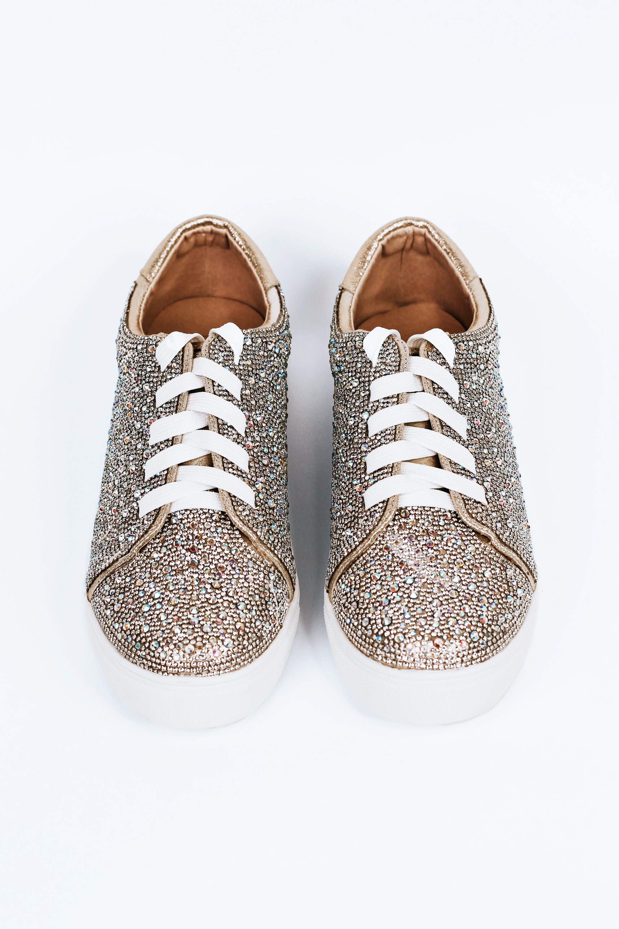 All AB Rhinestone Gold Shimmer Lace Up Sneakers