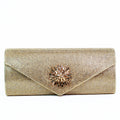 All Rhinestone Envelope Clutch w/ Baguette Starburst Emblem