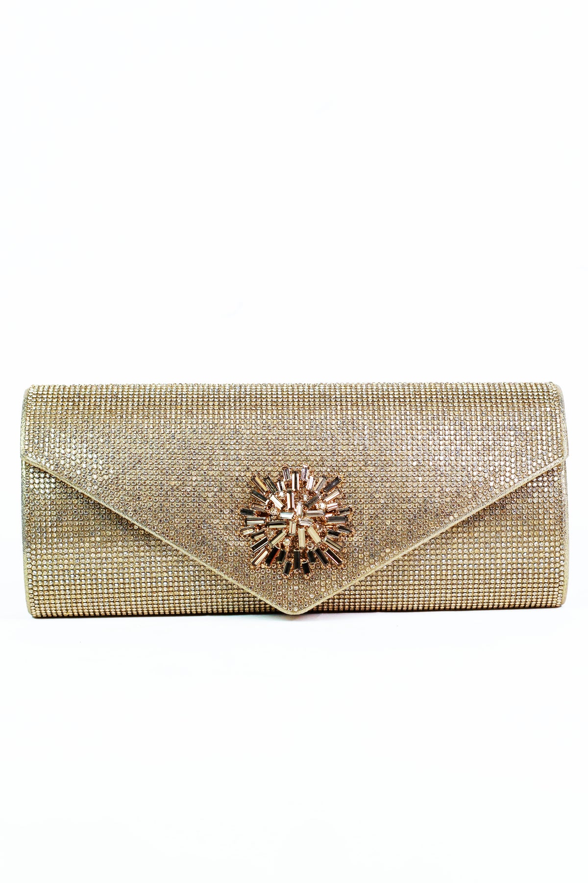 All Rhinestone Envelope Clutch w/ Baguette Starburst Emblem