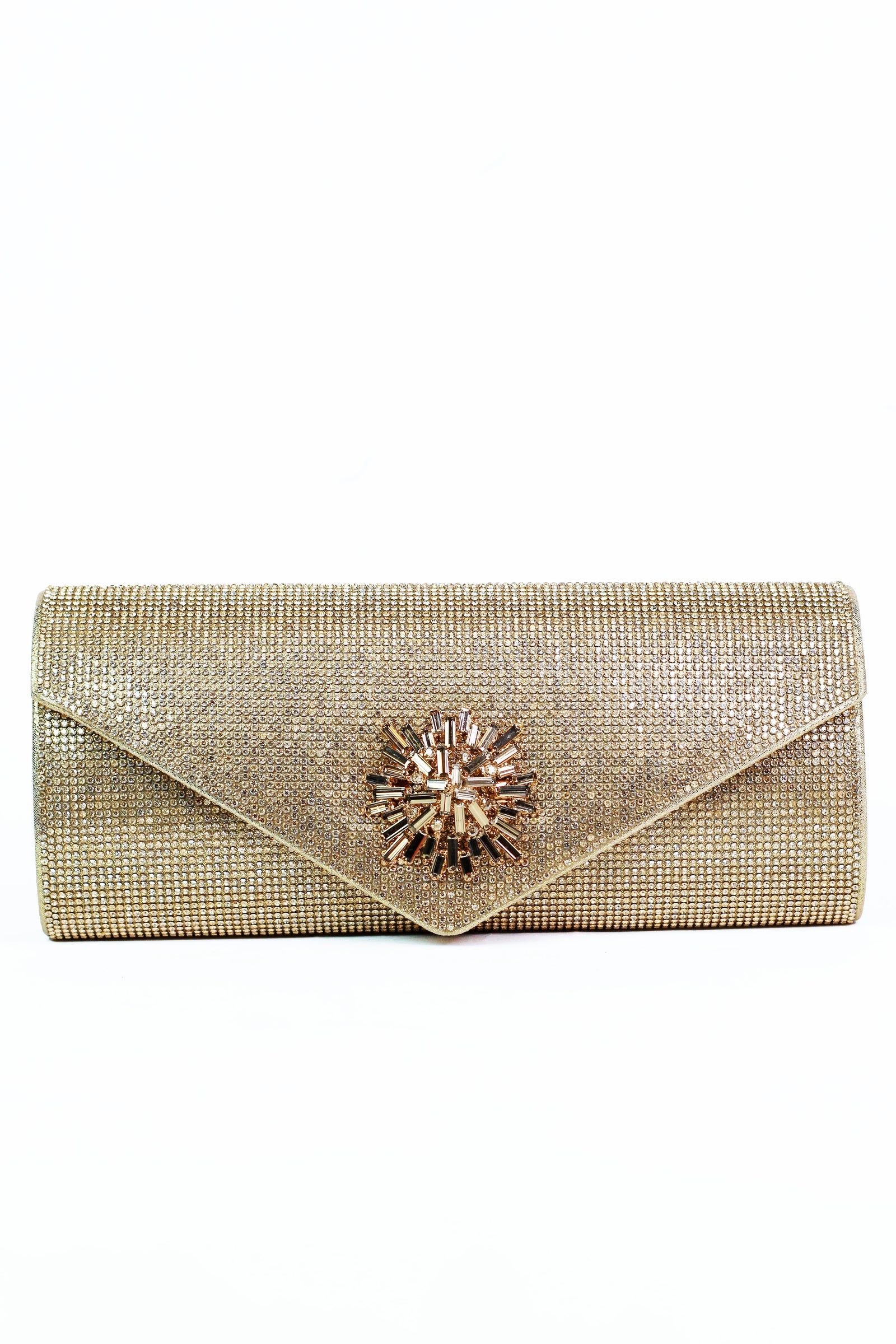 All Rhinestone Envelope Clutch w/ Baguette Starburst Emblem