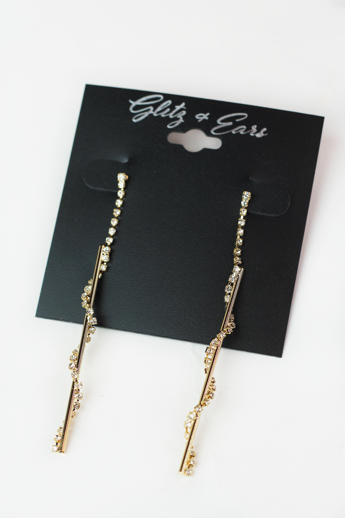Metal Bar &amp; Rhinestone Twist Long Earring