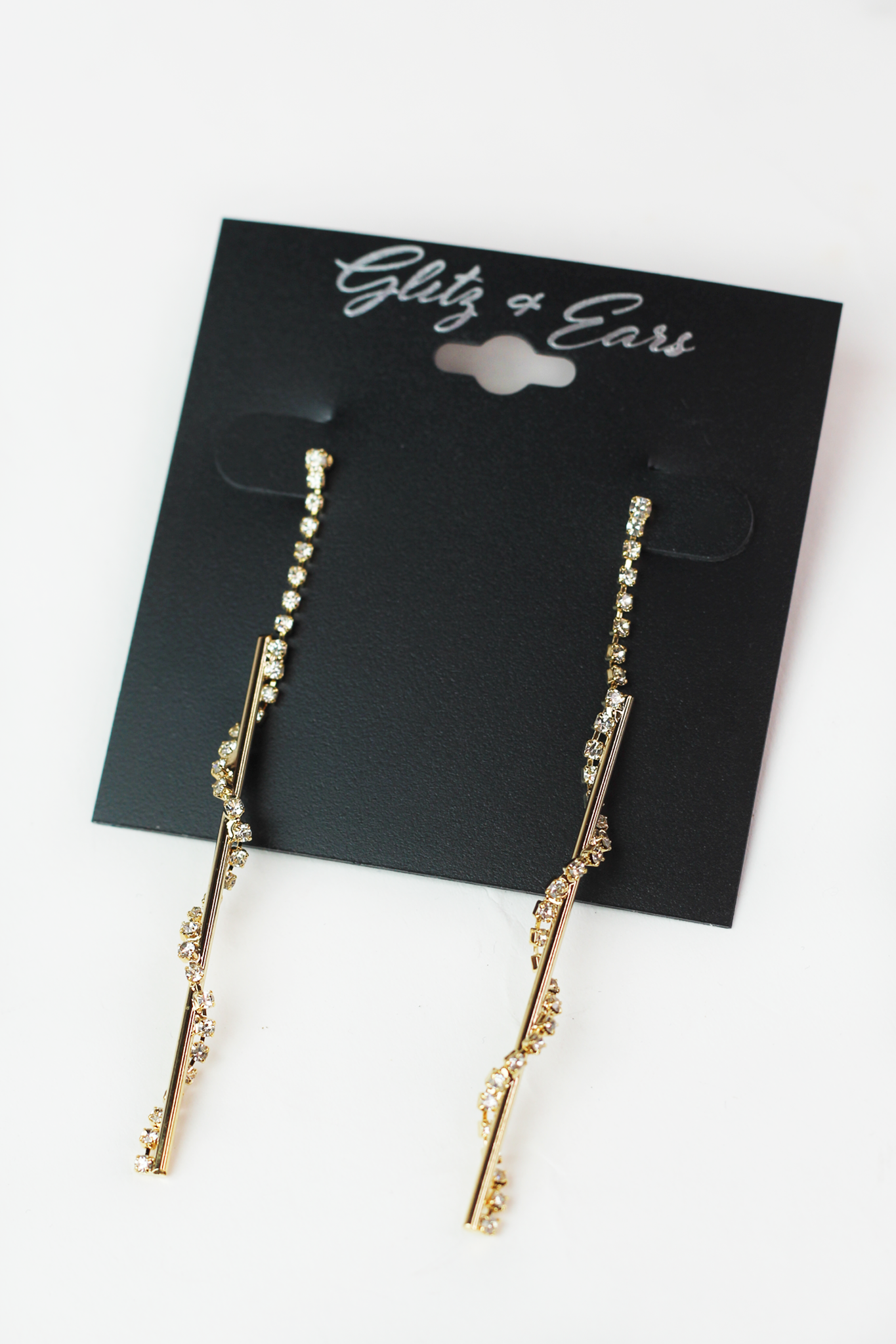 Metal Bar & Rhinestone Twist Long Earring