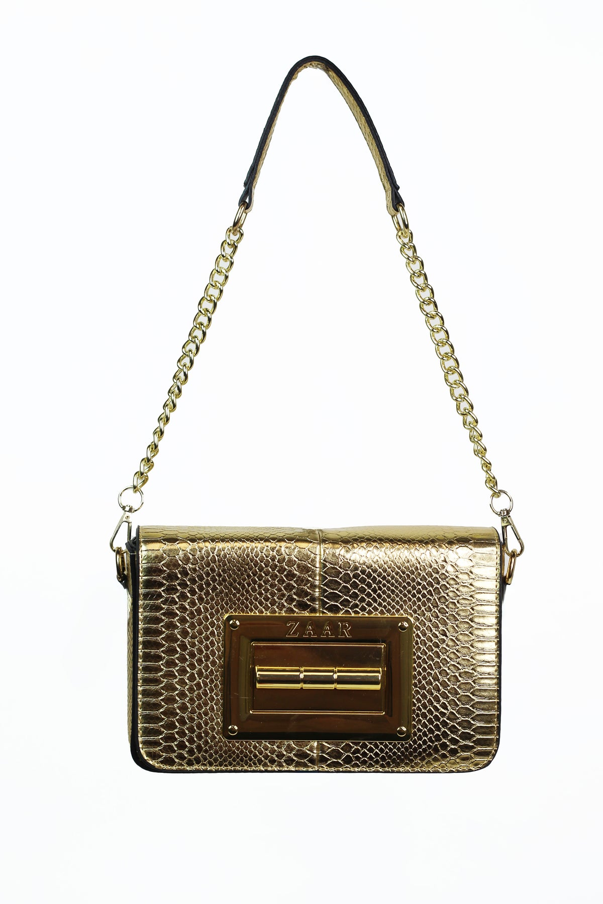 Faux Snakeskin Purse w/ Large Metal Rectangle Trim