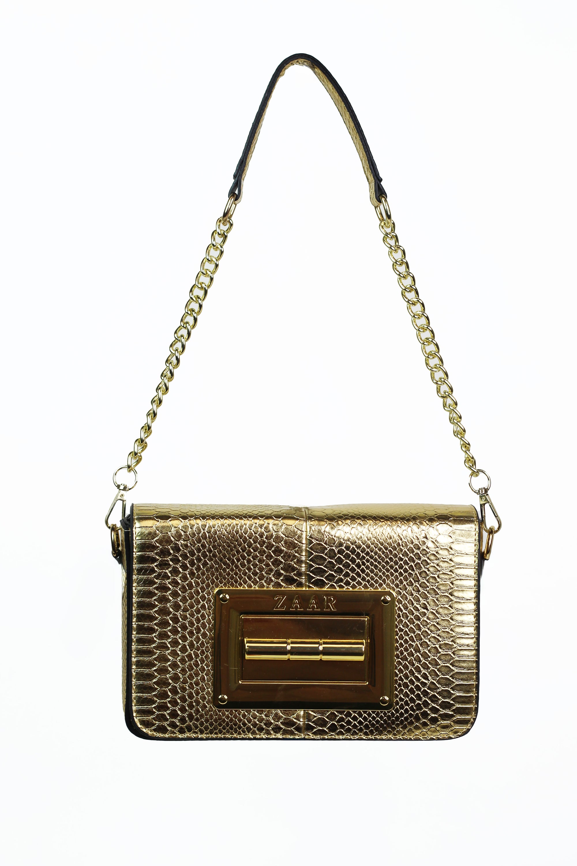 Faux Snakeskin Purse w/ Large Metal Rectangle Trim