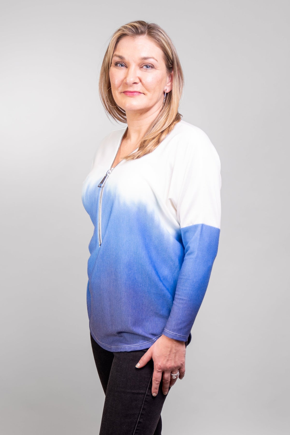 Ombre Dolman Sleeve Zipper Top