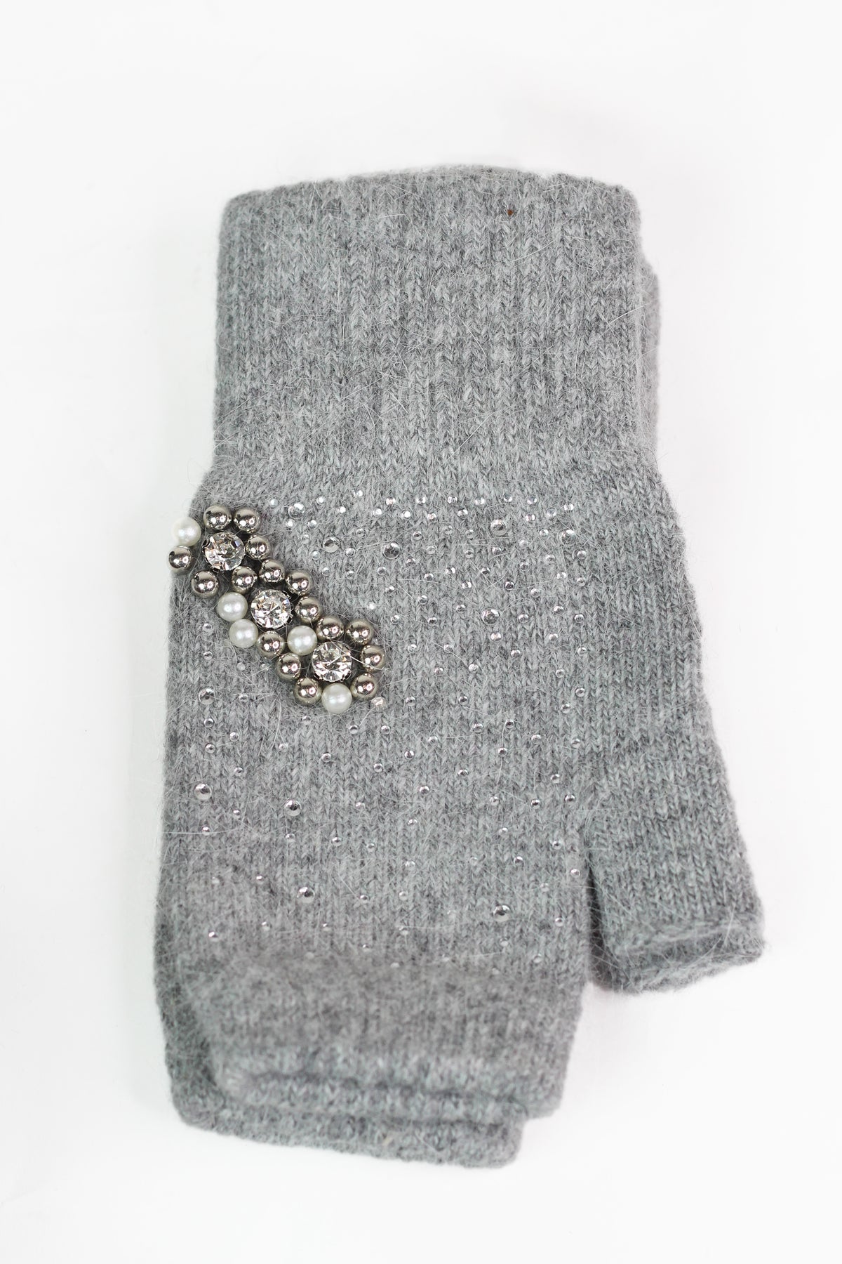 Fingerless Gloves w/ Scattered Rhinestones & Pearl Cluster