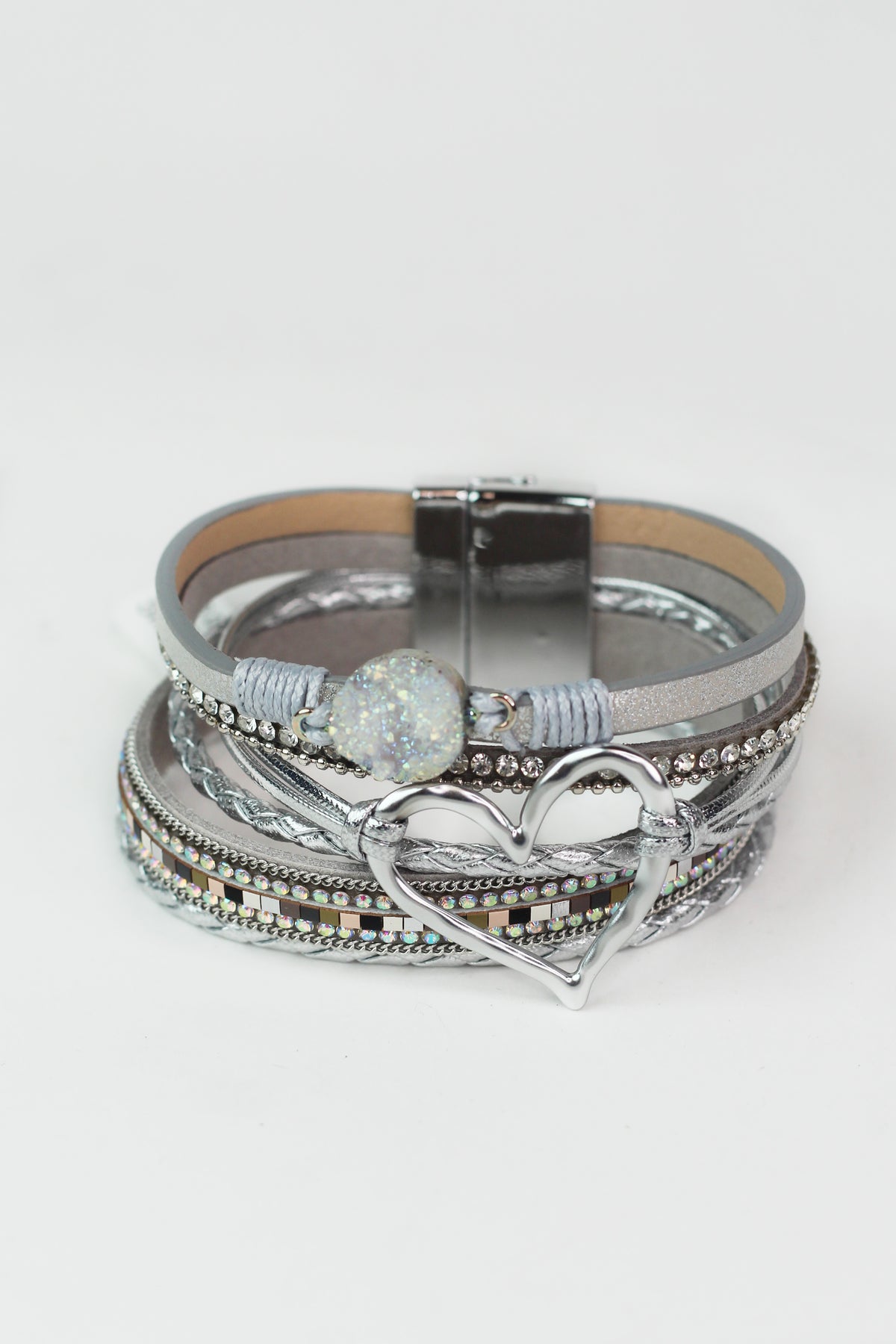 Strips & Stones Magnetic Bracelet w/ Heart Center