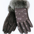Rhinestone Studded Gloves w/ Faux Fur Cuffs