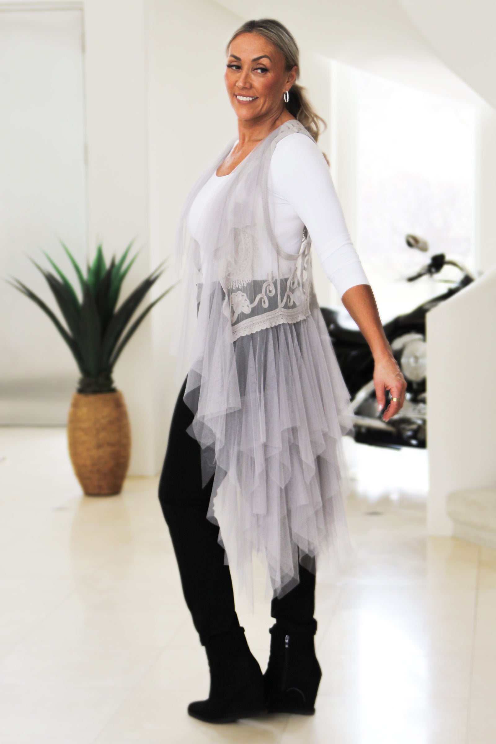 Tulle & Embroidered Layered Vest