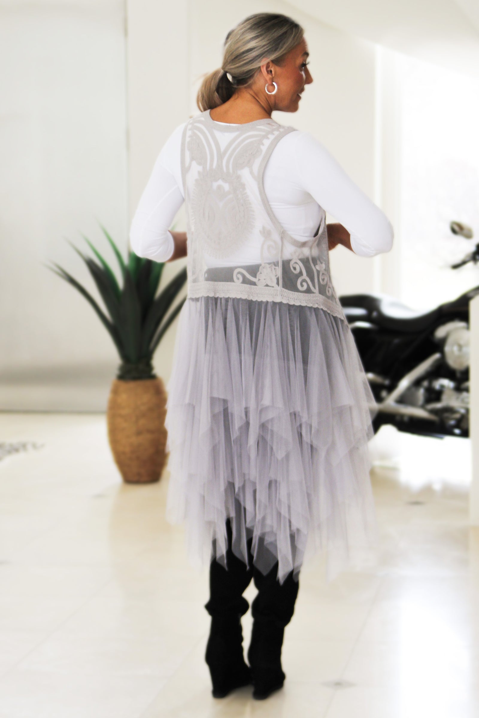 Tulle & Embroidered Layered Vest