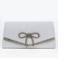 Shimmery Fabric Envelope Clutch w/ Rhinestone Bow & Trim