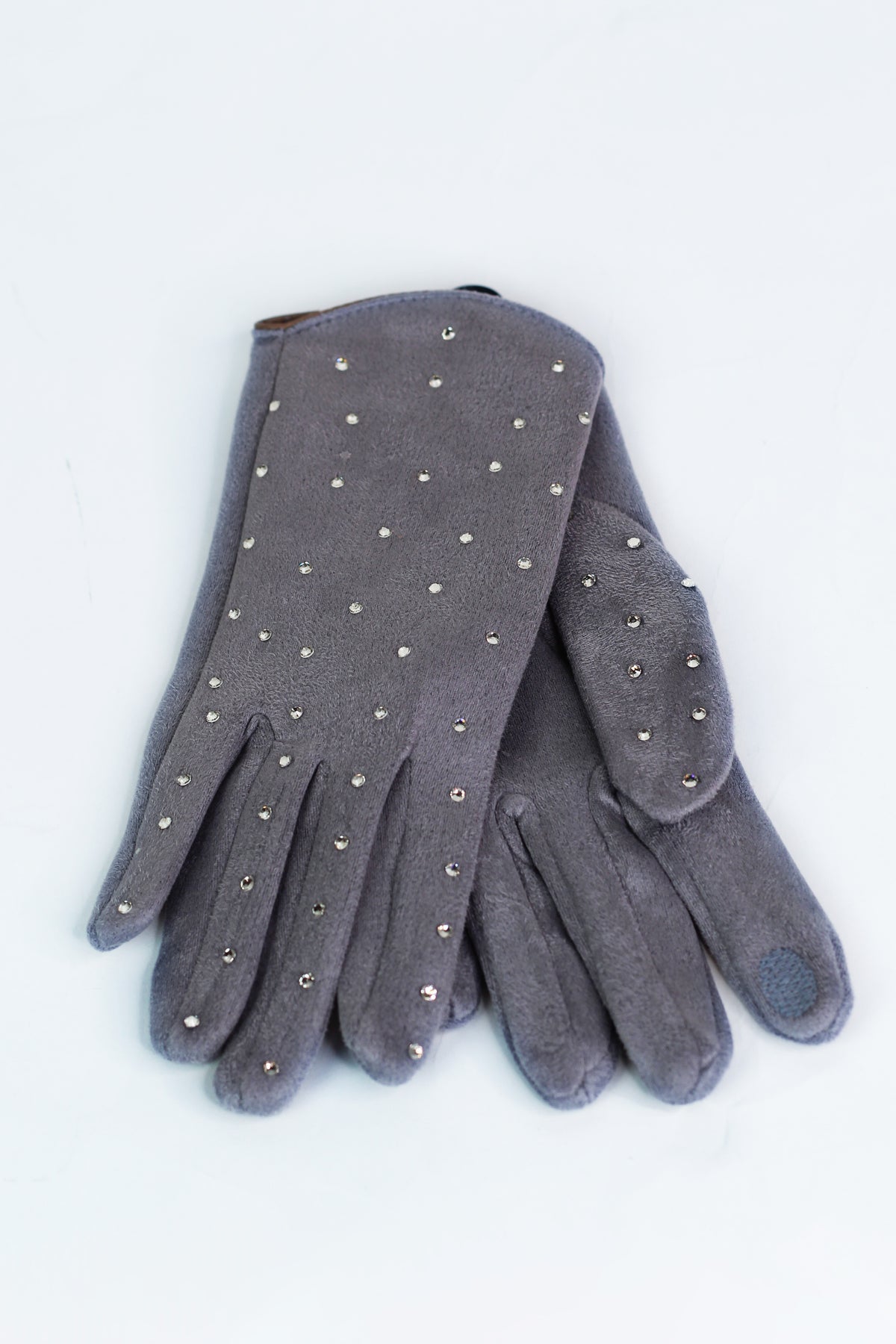 Faux Suede Gloves w/ Rhinestone Accents
