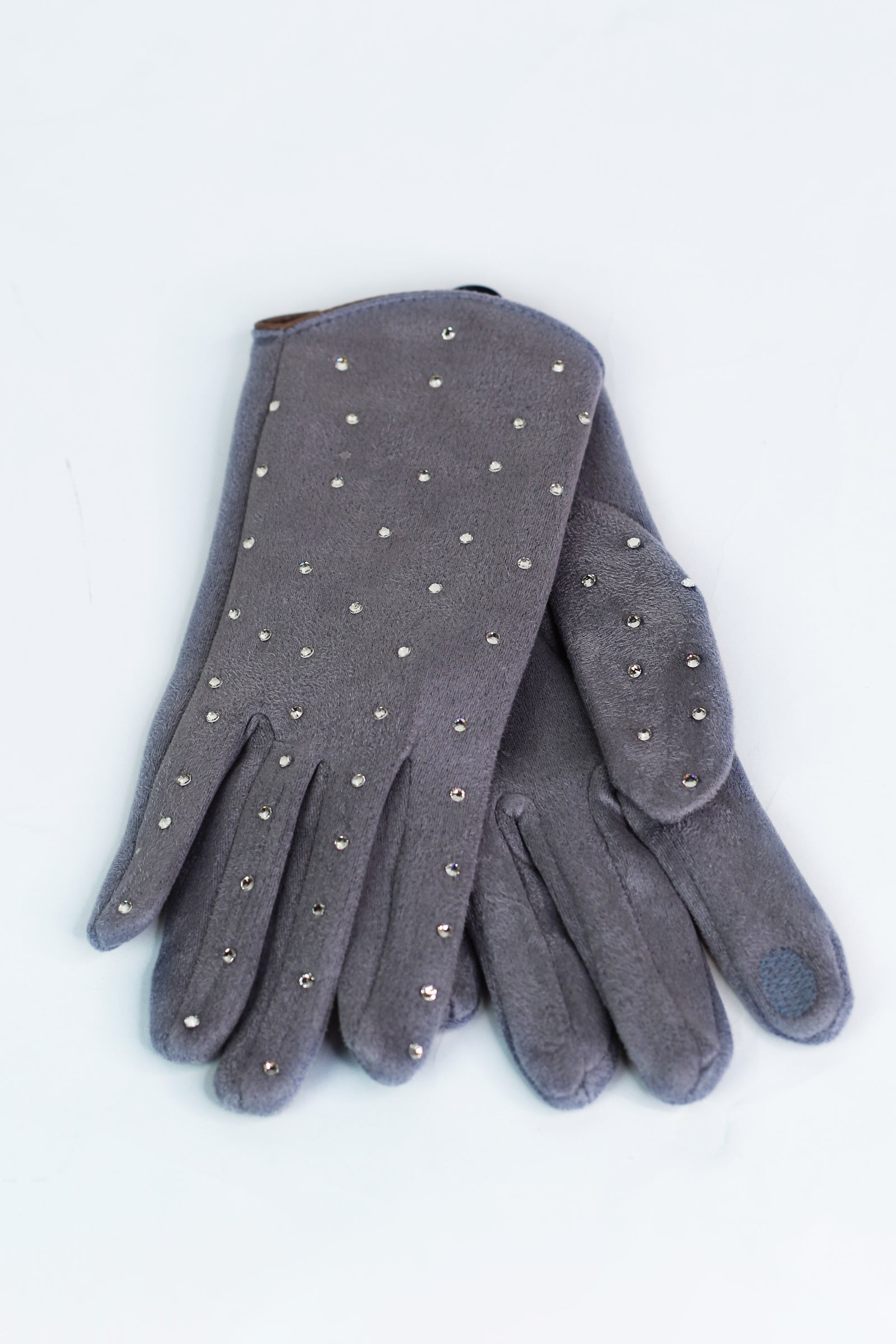 Faux Suede Gloves w/ Rhinestone Accents
