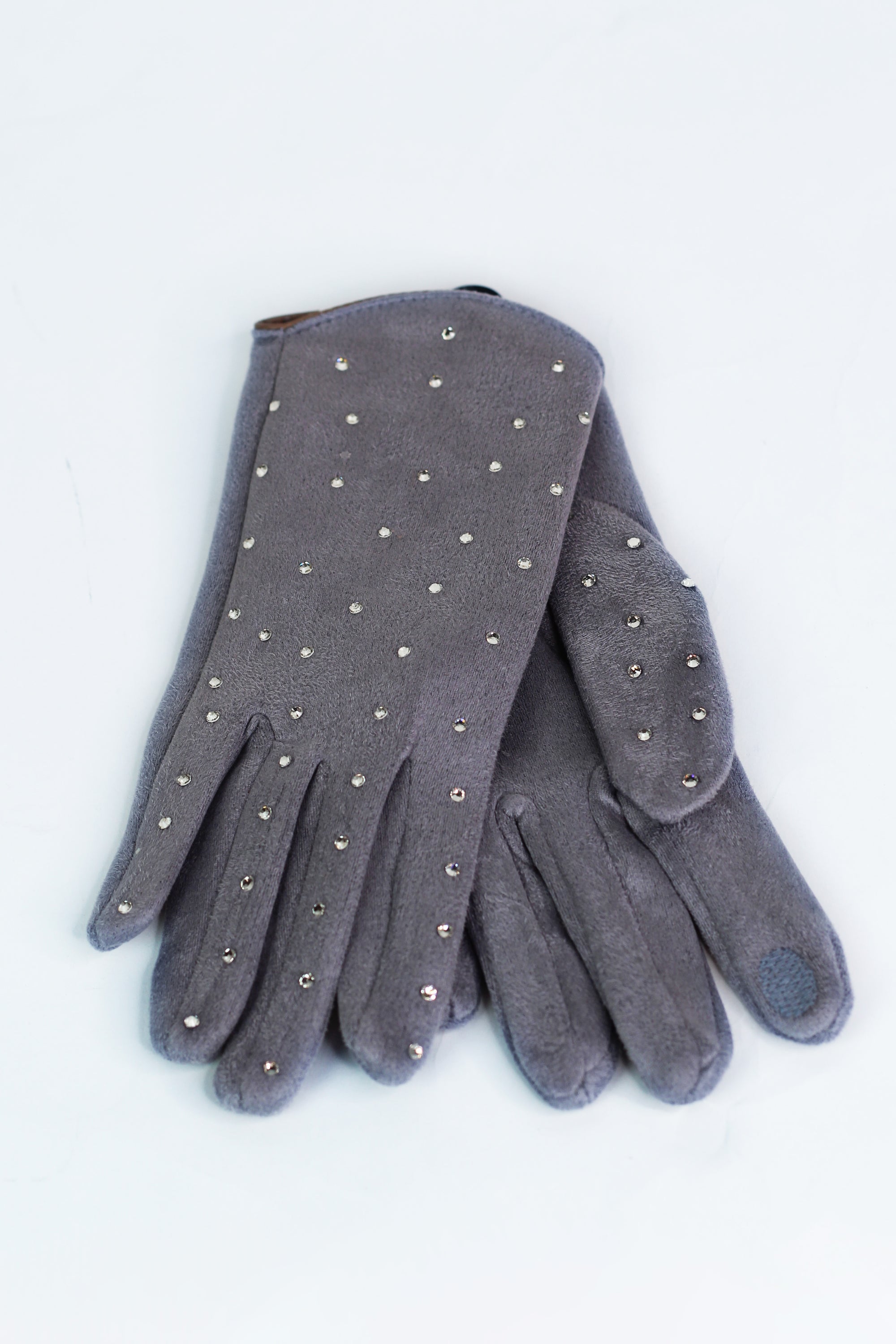 Faux Suede Gloves w/ Rhinestone Accents