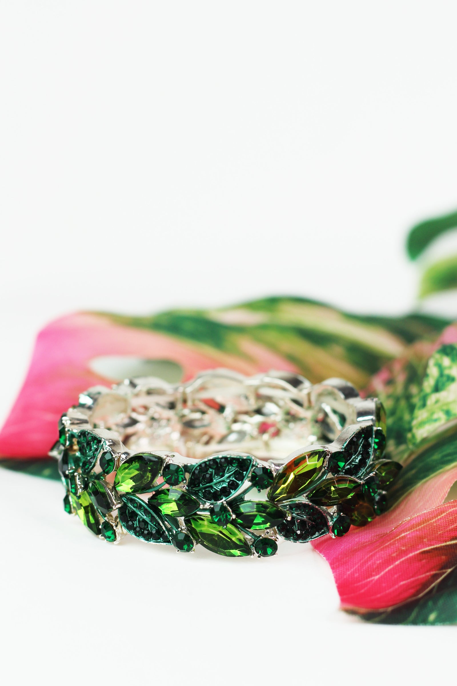Rhinestone & Pave Marquis Leaves Stretch Bracelet