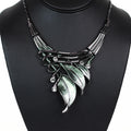 Metal Leaves Lines & Rhinestones Necklace
