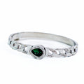 Pave & Metal Chain Link Bangle w/ Emerald Teardrop Center