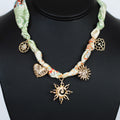 Knotted Silky Fabric w/ Sun & Various Charms Necklace