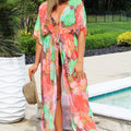 Floral & Leopard Print Mesh Beach Cover w/ Tie Waist