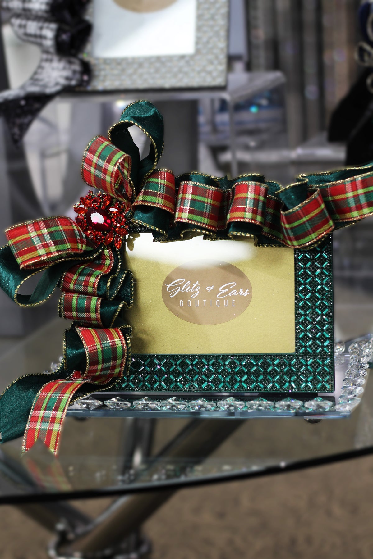 Gem Criss Cross Photo Frame w/ Ribbon Accents