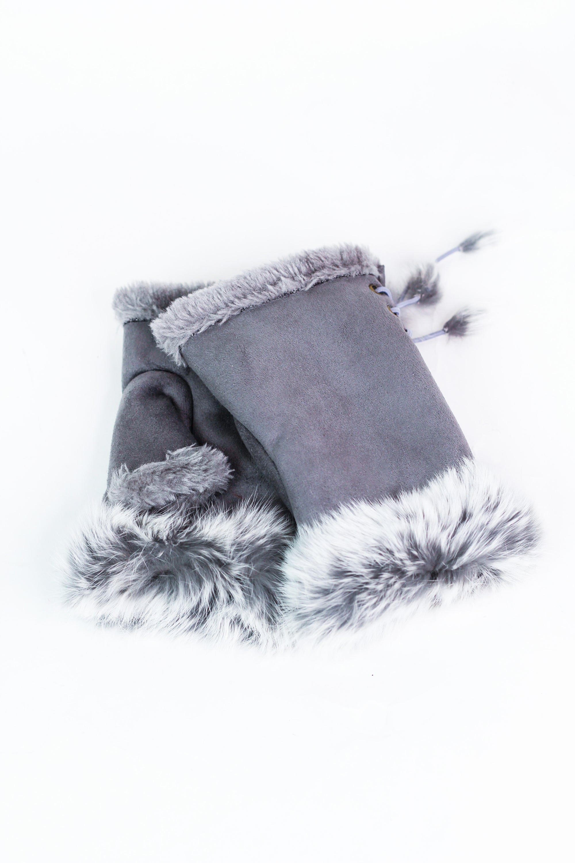 Faux Suede Fingerless Gloves w/ Fur Trim