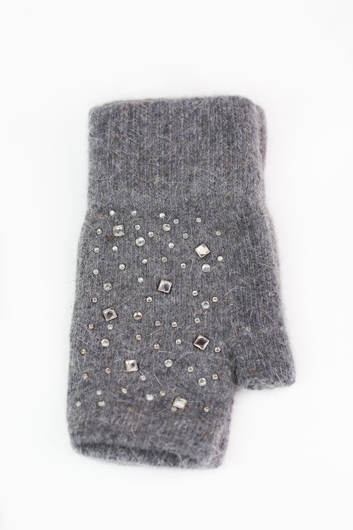Fingerless Gloves w/ Scattered Square & Round Rhinestuds