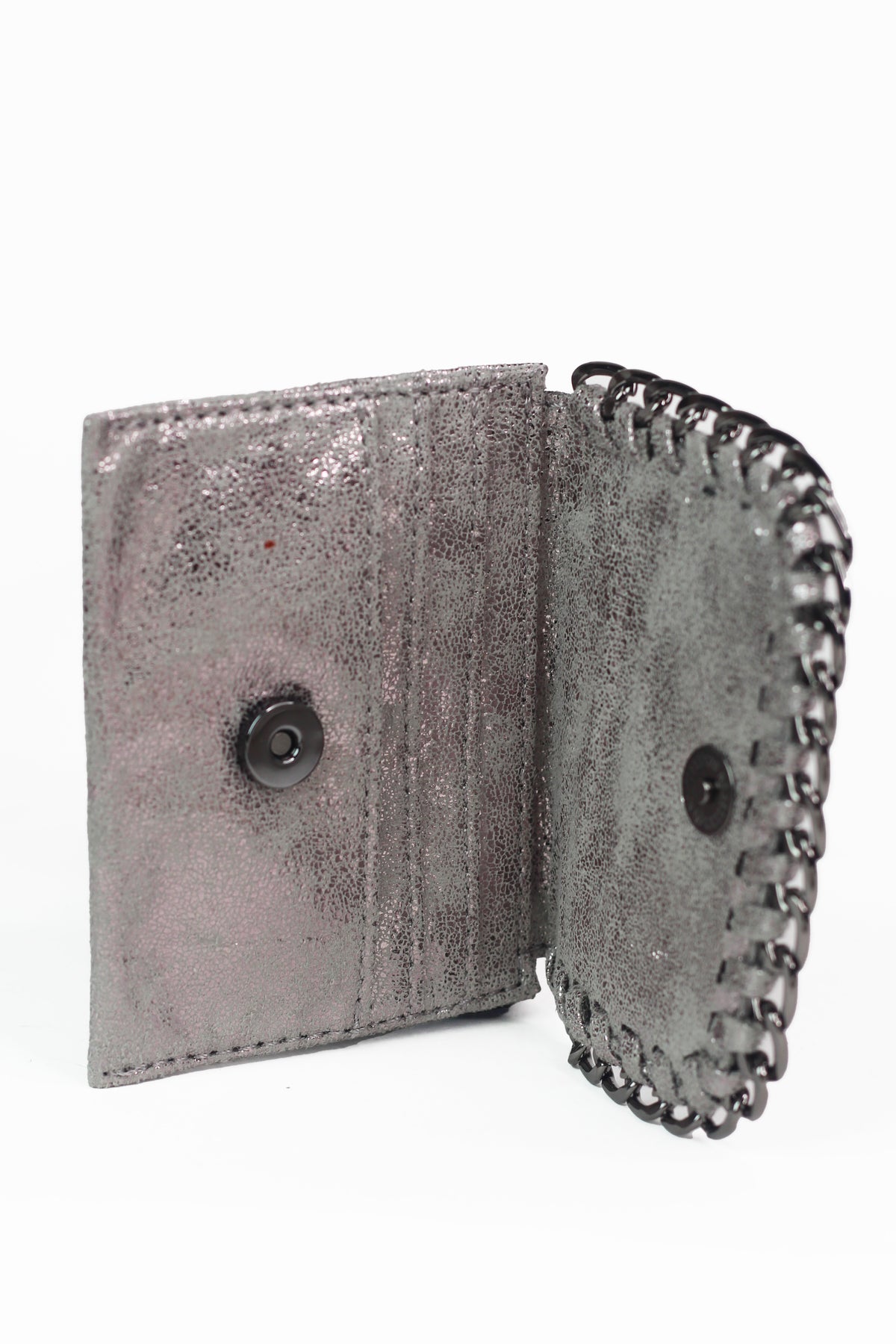 Shimmery Card Holder Wallet w/ Chain Trim