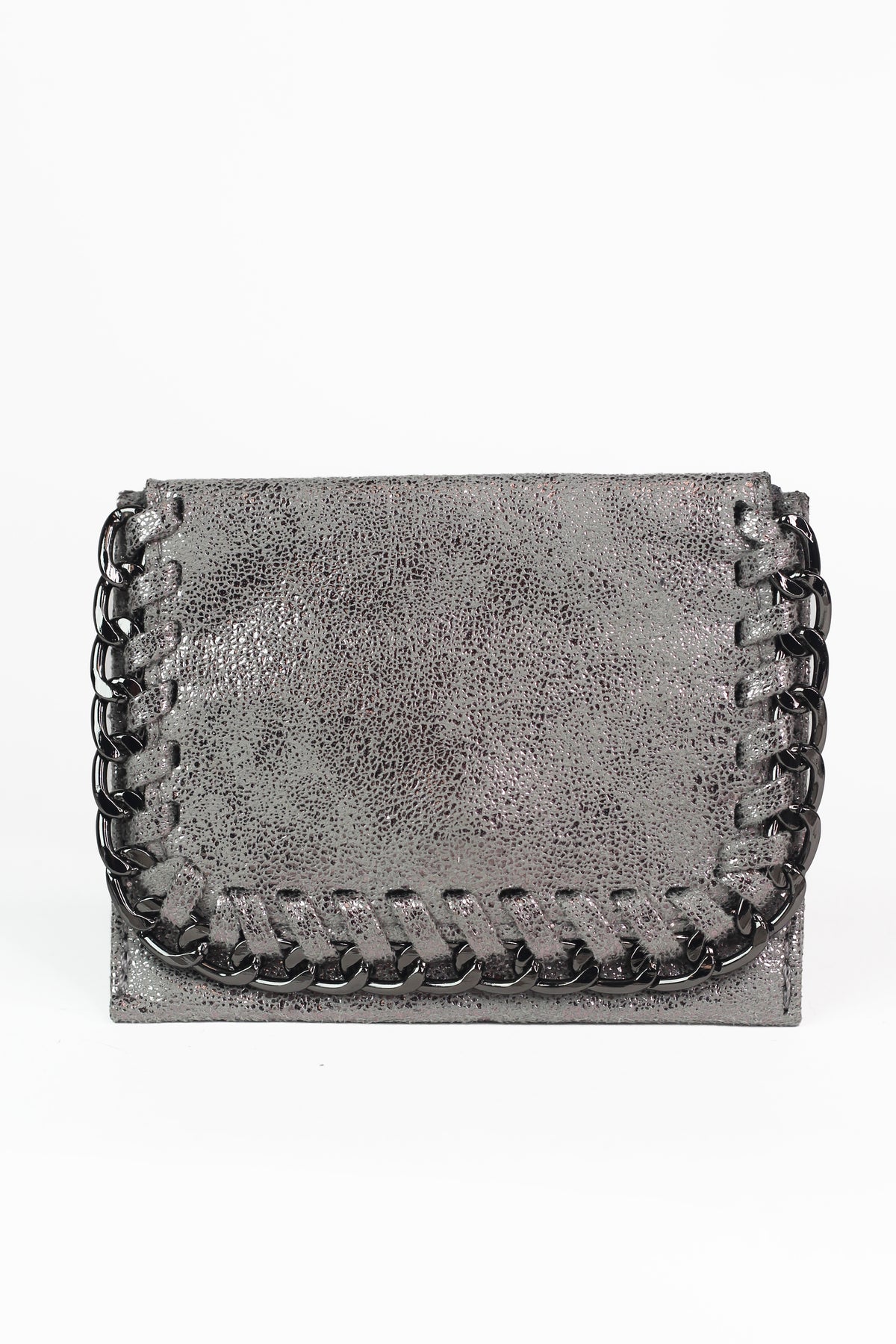 Shimmery Card Holder Wallet w/ Chain Trim