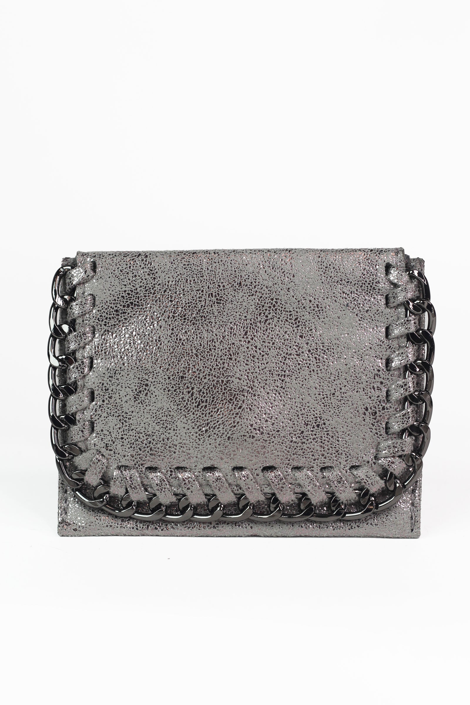 Shimmery Card Holder Wallet w/ Chain Trim