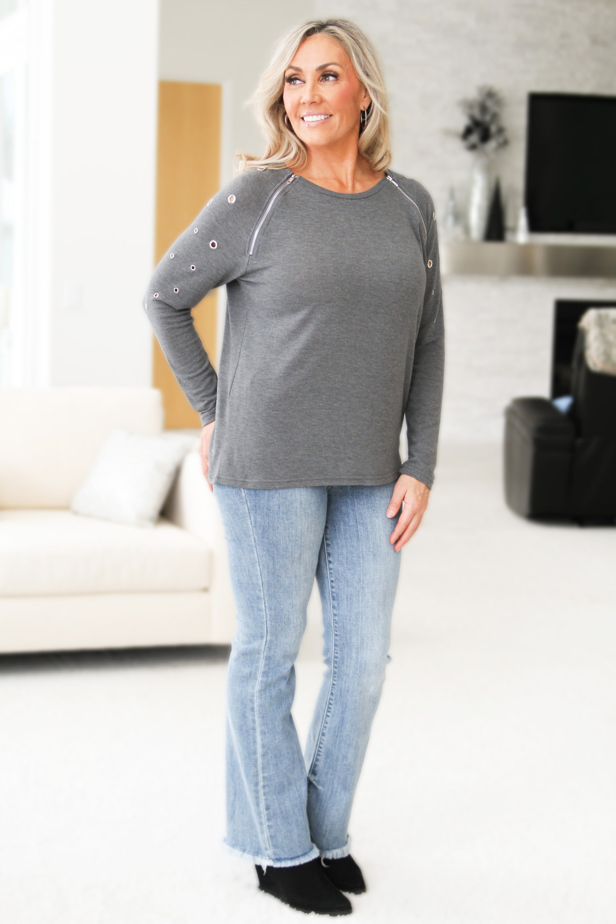 Dolman Round Neck top W/ Zippers and Grommets