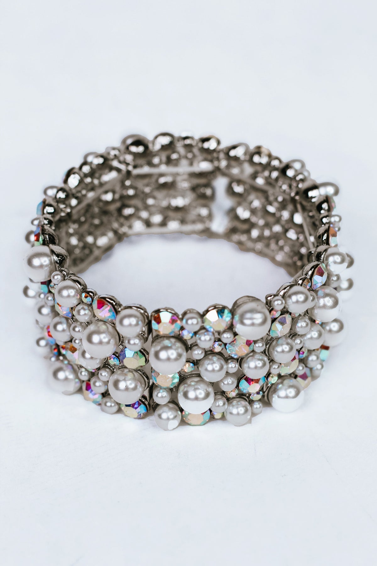 All Scatter Pearl & Rhinestone Wide Bracelet