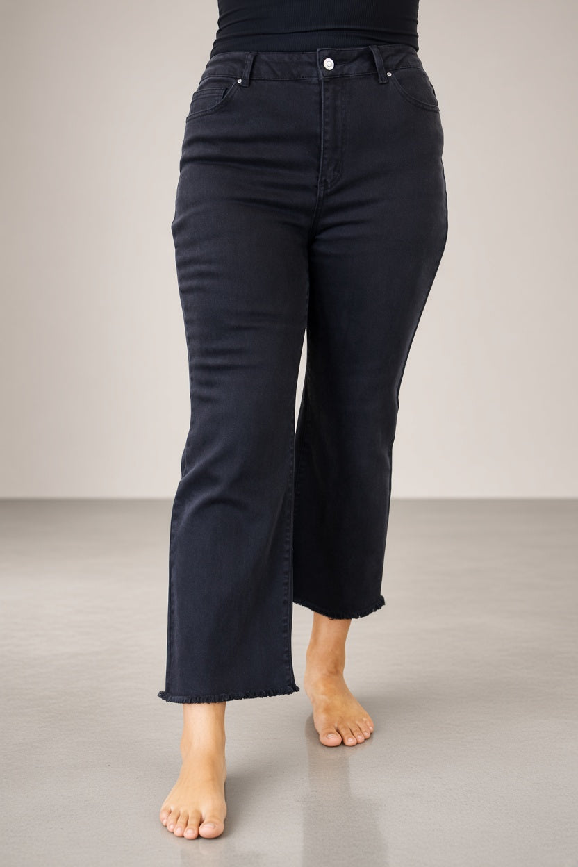 High Waist Bootcut Jeans w/ Frayed Hem