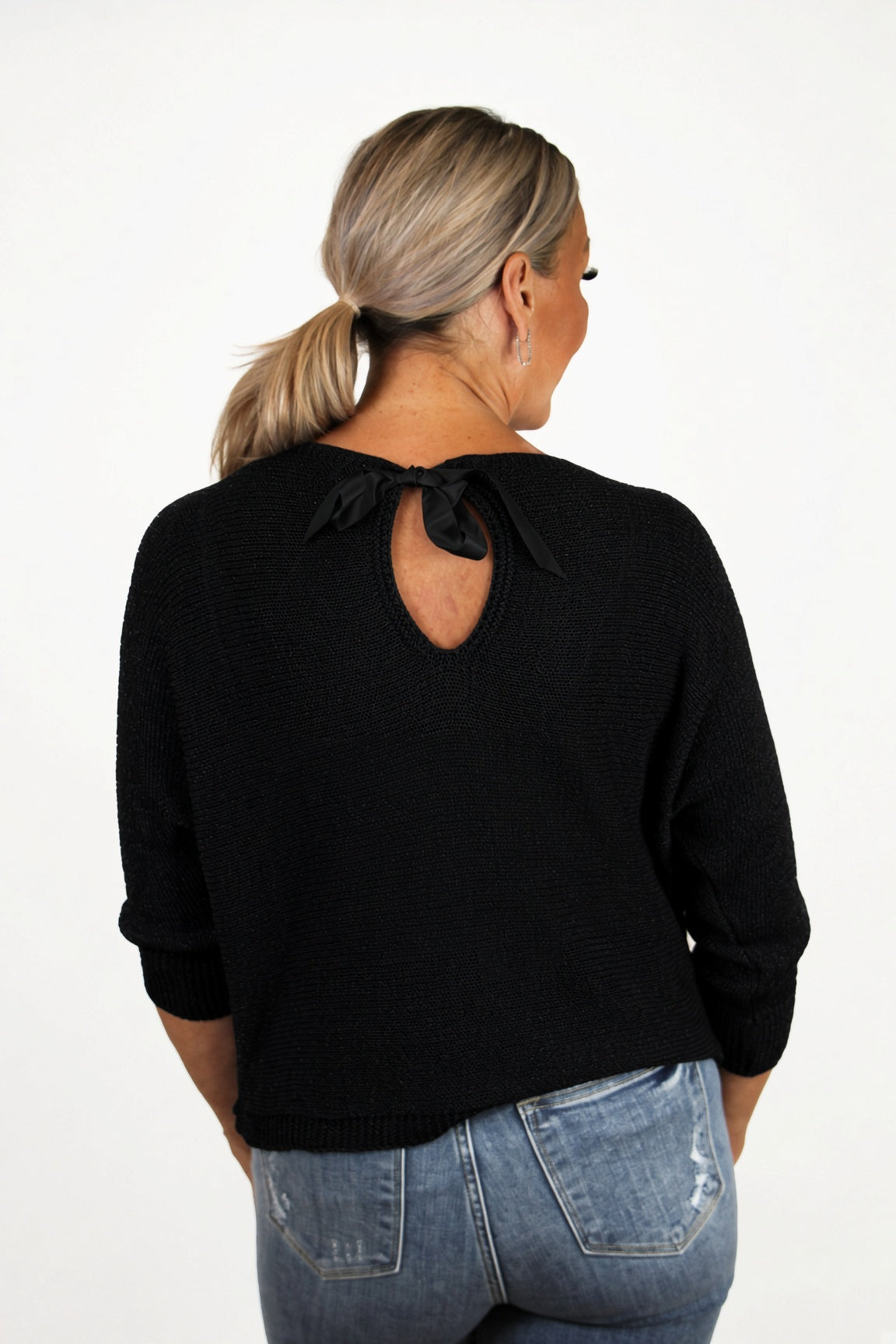 Metallic Knit Sweater w/ Back Bow Detail