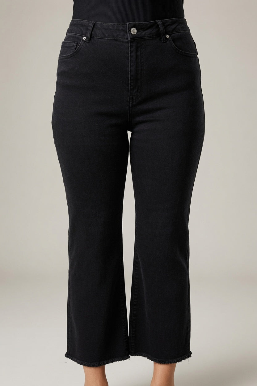 High Waist Bootcut Jeans w/ Frayed Hem