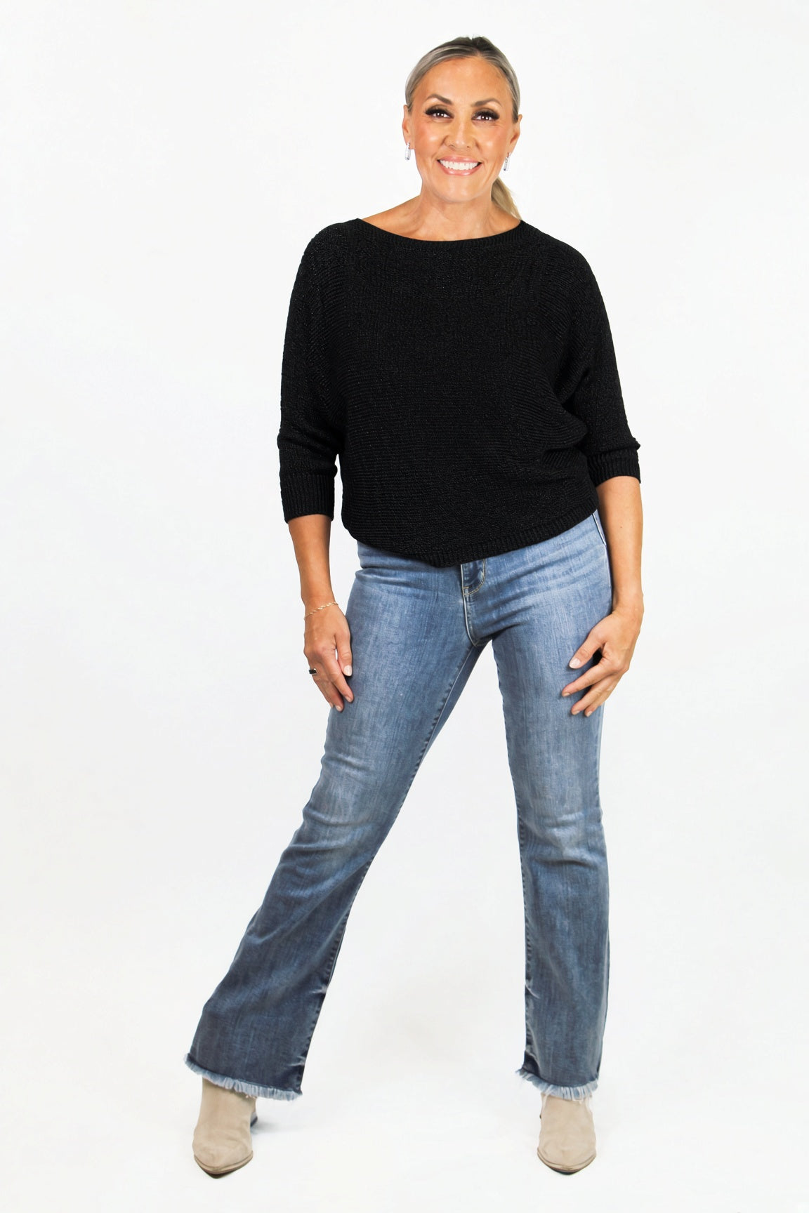 Metallic Knit Sweater w/ Back Bow Detail