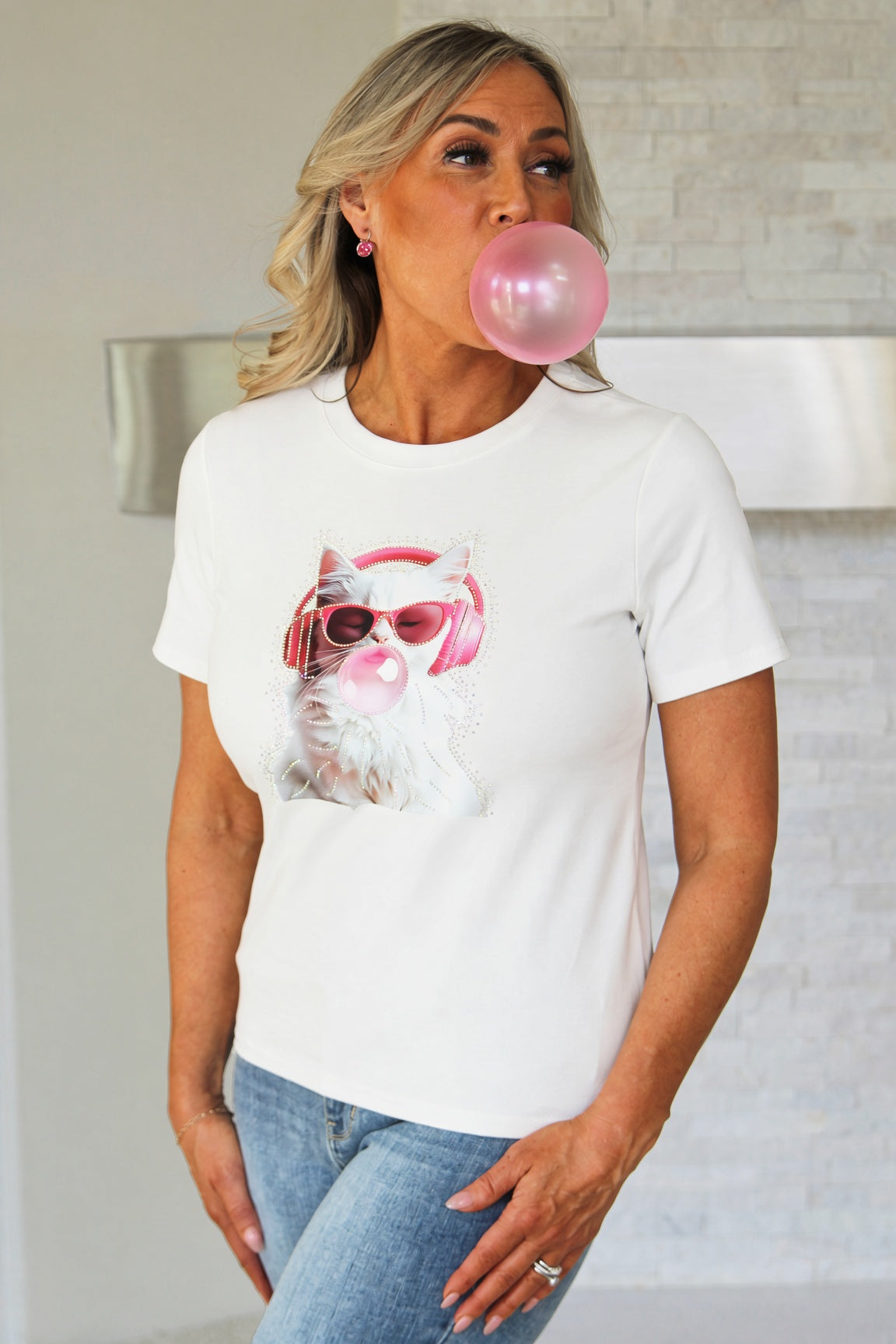 Cat w/ Headphones & Bubble Gum T-Shirt