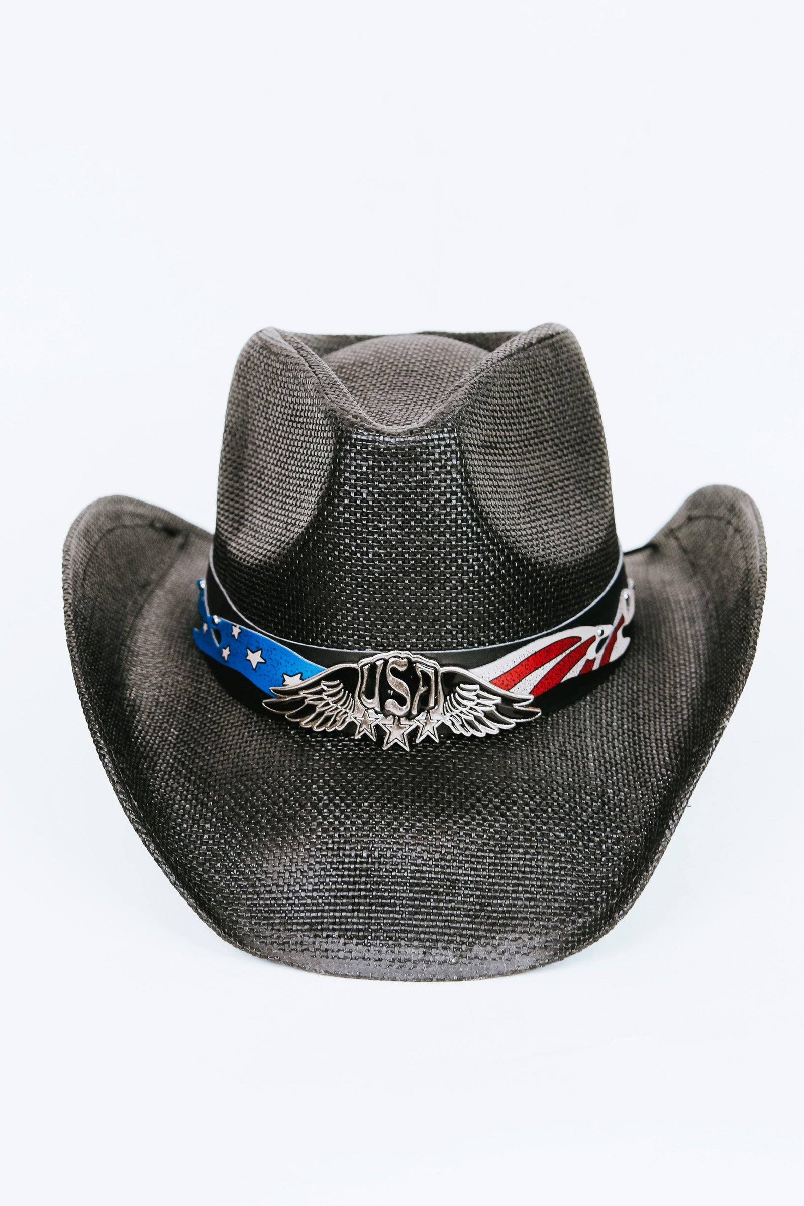 Straw Cowboy Hat w/ Patriotic Emblems