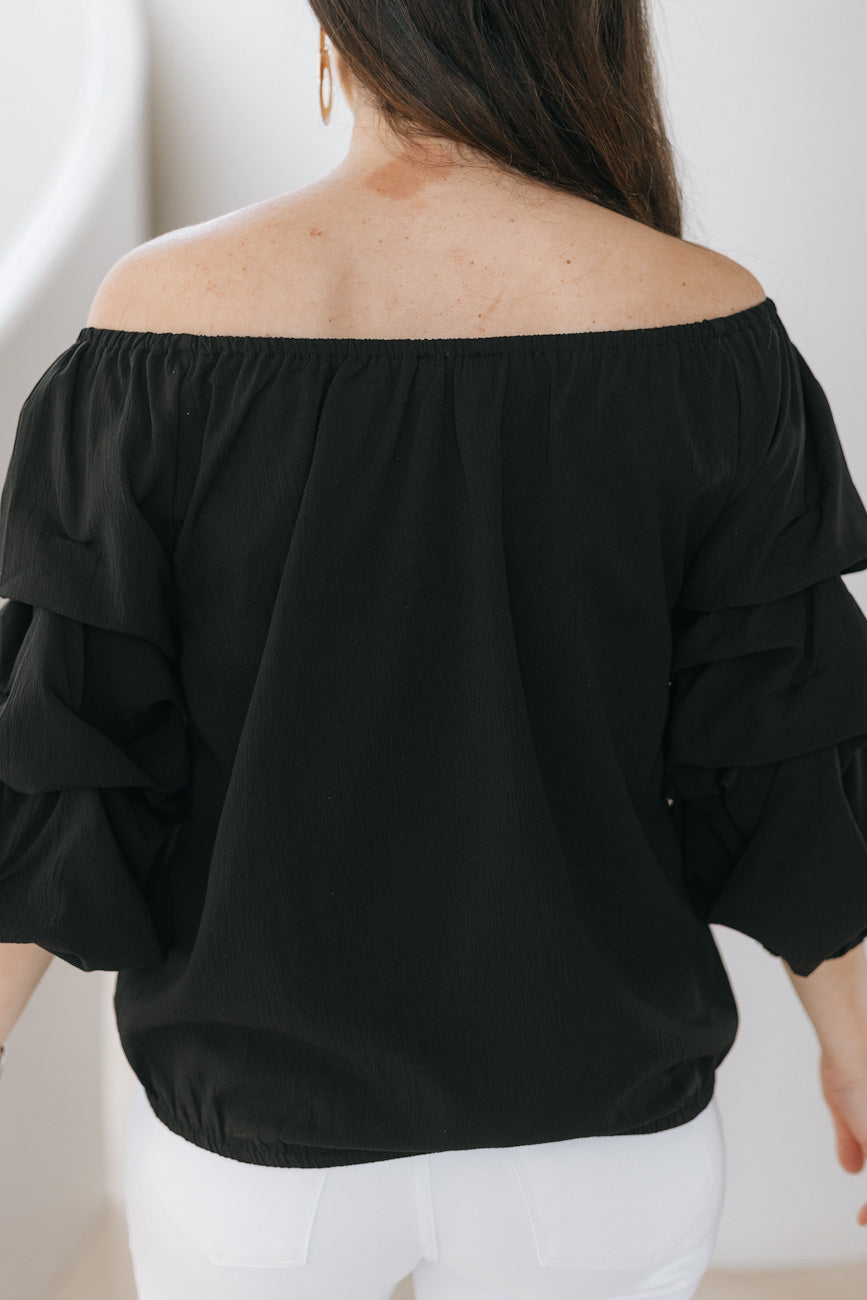 Off The Shoulder Blouse With Cinched Sleeve