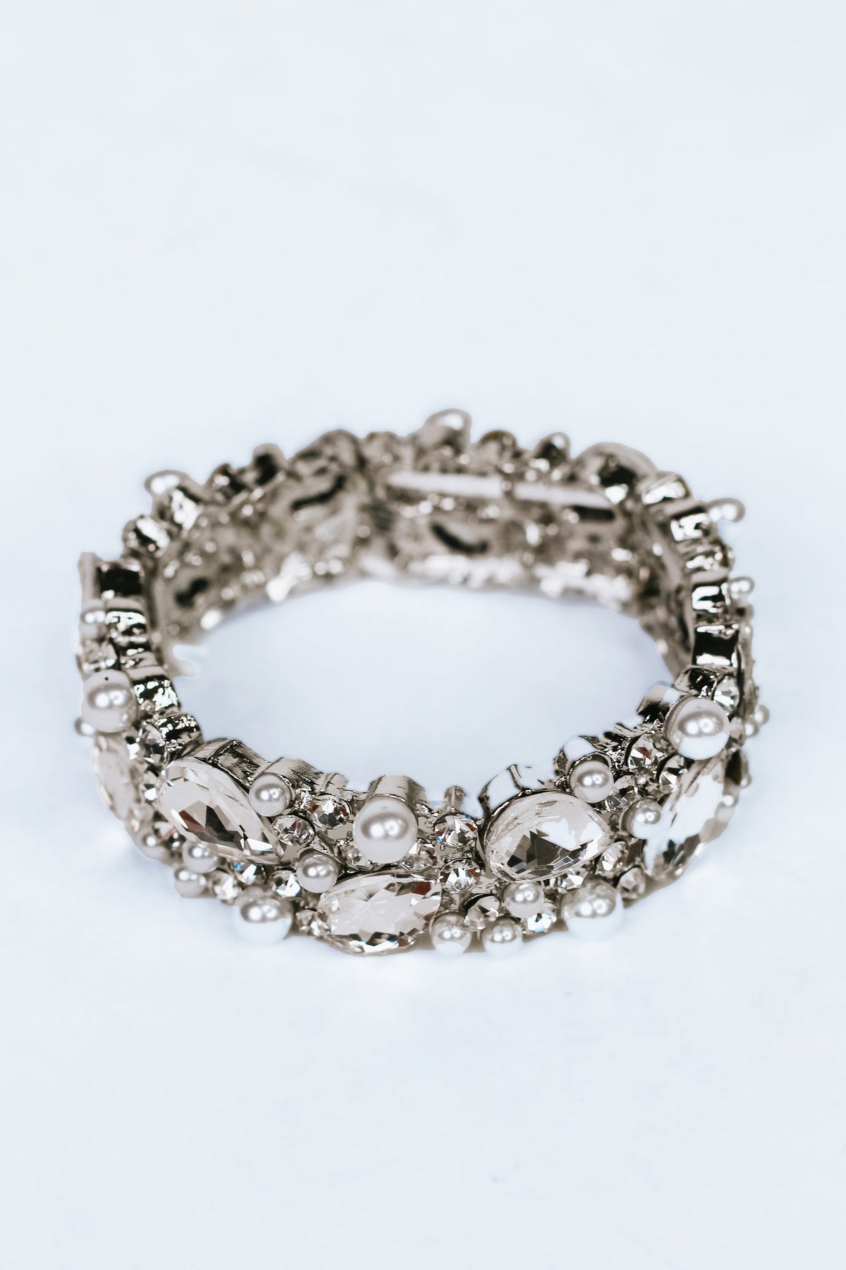 Pearl and Large Rhinestone Stretch Bracelet